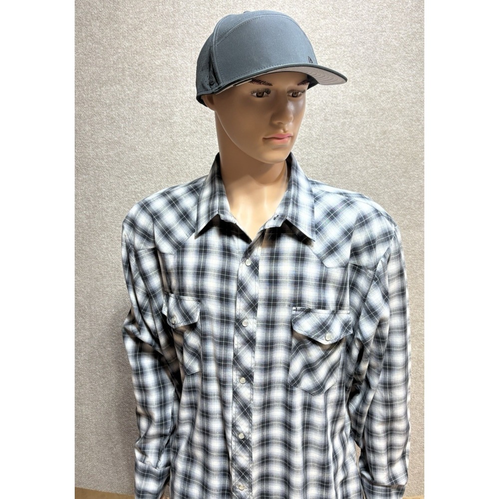 Roper Shirt Mens Long Sleeve XXL Black White Plaid Pearl Snap Western Cowboy